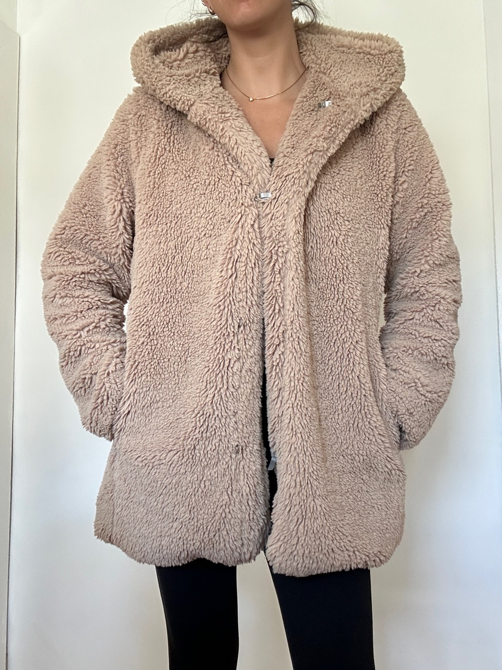 GAP Plush Hooded Teddy Jacket in Light Beige